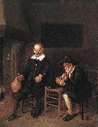 Interior with a smoking and a drinking man by a fire.